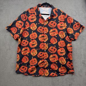 SSLR Men’s Halloween Pumpkin Short Sleeve Button Down Shirt Size 2XL EUC